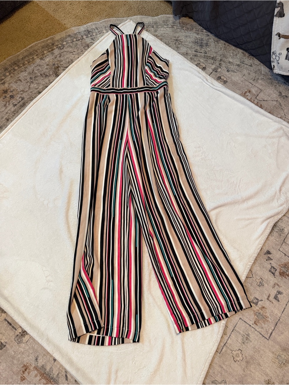 Bebe Multicolor Vertical Stripe Wide-Leg Jumpsuit